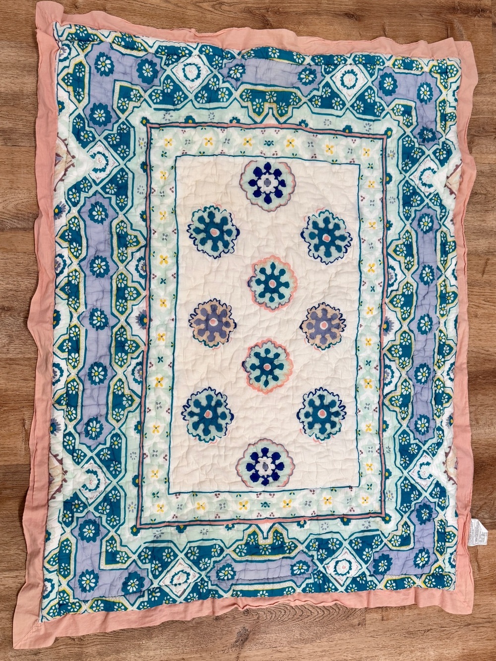 Anthropologie Ponsonby Reversible Floral Cotton Toddler Quilt Blanket 38x50